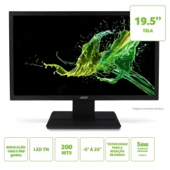 Monitor Acer 19.5", LED Full HD, Resolução 1366x768, 60hz, HDMI, VGA, Painel TN, Widescreen - V206HQL